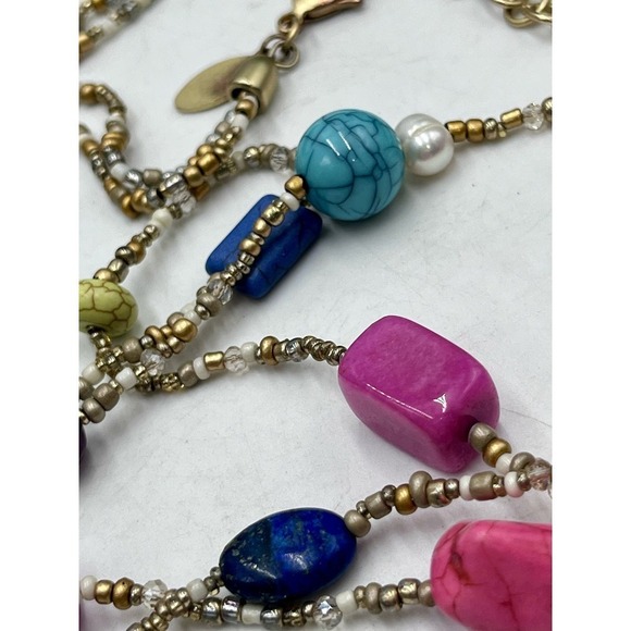 CHICO'S Multi Color and Shapes Beaded Double Strand Matte Gold Tone Necklace - Picture 14 of 16